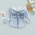 thumbnail image 2 of Fortune 1-5Y Boy Denim Coat Autumn Long Sleeve Single Breasted Patchwork Hooded Jacket, 2 of 9