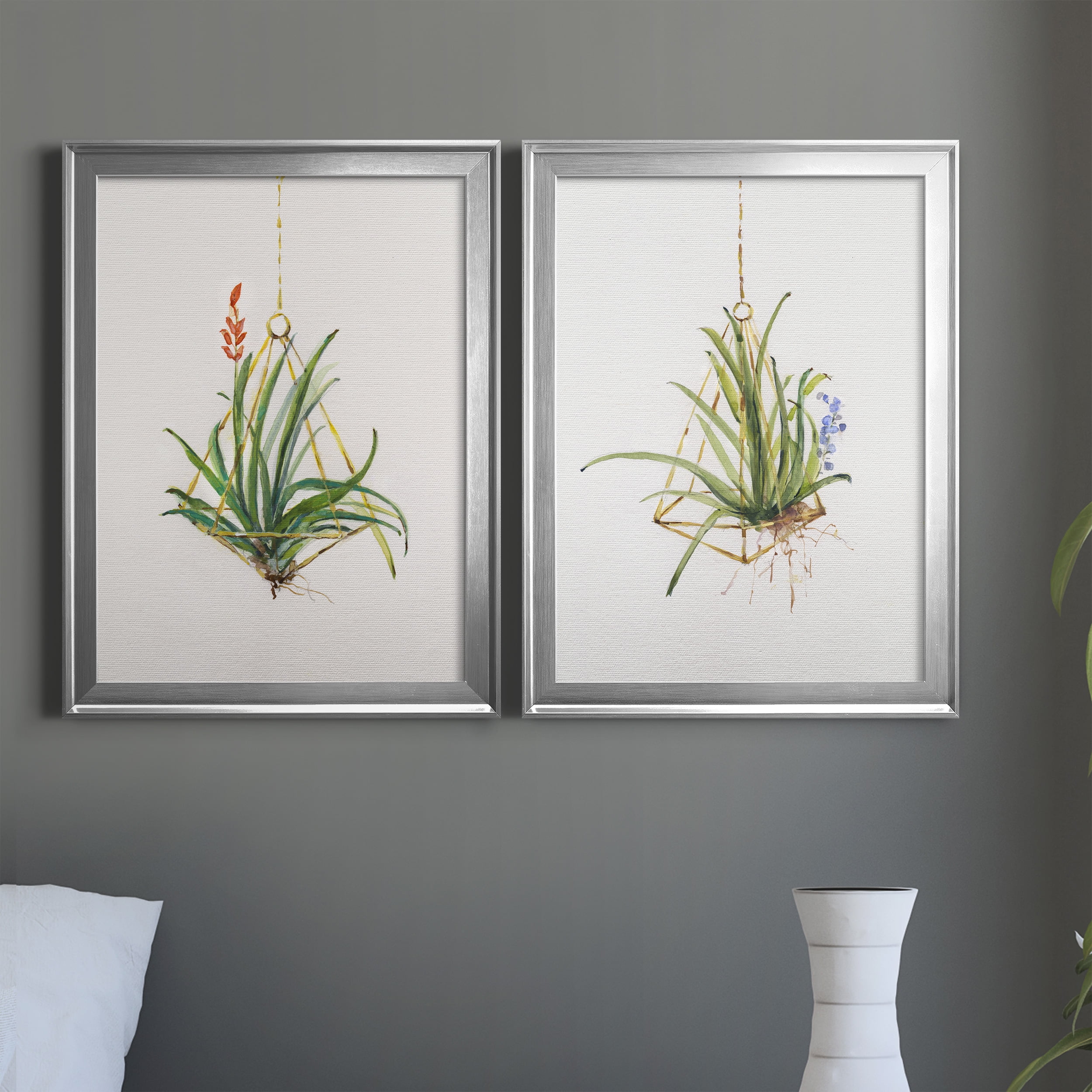 2 Piece Set Gardenaire I Premium Framed Canvas - Ready to Hang - 18.5 x 24.5 Each - Silver Frame