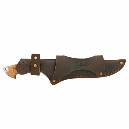 TOURBON Thick Leather Knife Sheath Handmade Brown Fixed Blade Cover with Fire Starter Slot Belt Loop Camping
