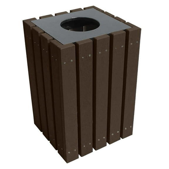 Sturdy Essentials 22 Gallon Brown Wood Recycled Plastic Wood Outdoor Trash Can Receptacle made of 100% recycled HDPE for Parks, Schools, Offices, Apartments with 20 year warranty