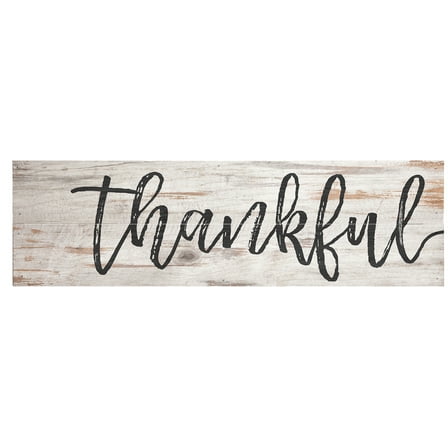 Thankful Grey Script Whitewash 24 x 7 Wood Boxed Pallet Wall Plaque Sign