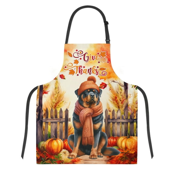 Happy Thanksgiving Rottweiler Give Thanks Fall Beanie Scarf Welcome Apron Rottie Dog Lover Gifts Idea for Cooking Grilling Baking Painting Gardening - 00020