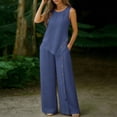 thumbnail image 5 of Zynoxe Womens Two Piece Linen Sets Elegant Button Tank Top Wide Leg Pants Plus Size Outfits Summer Business Casual Outfits with PocketsNavy2XL, 5 of 7