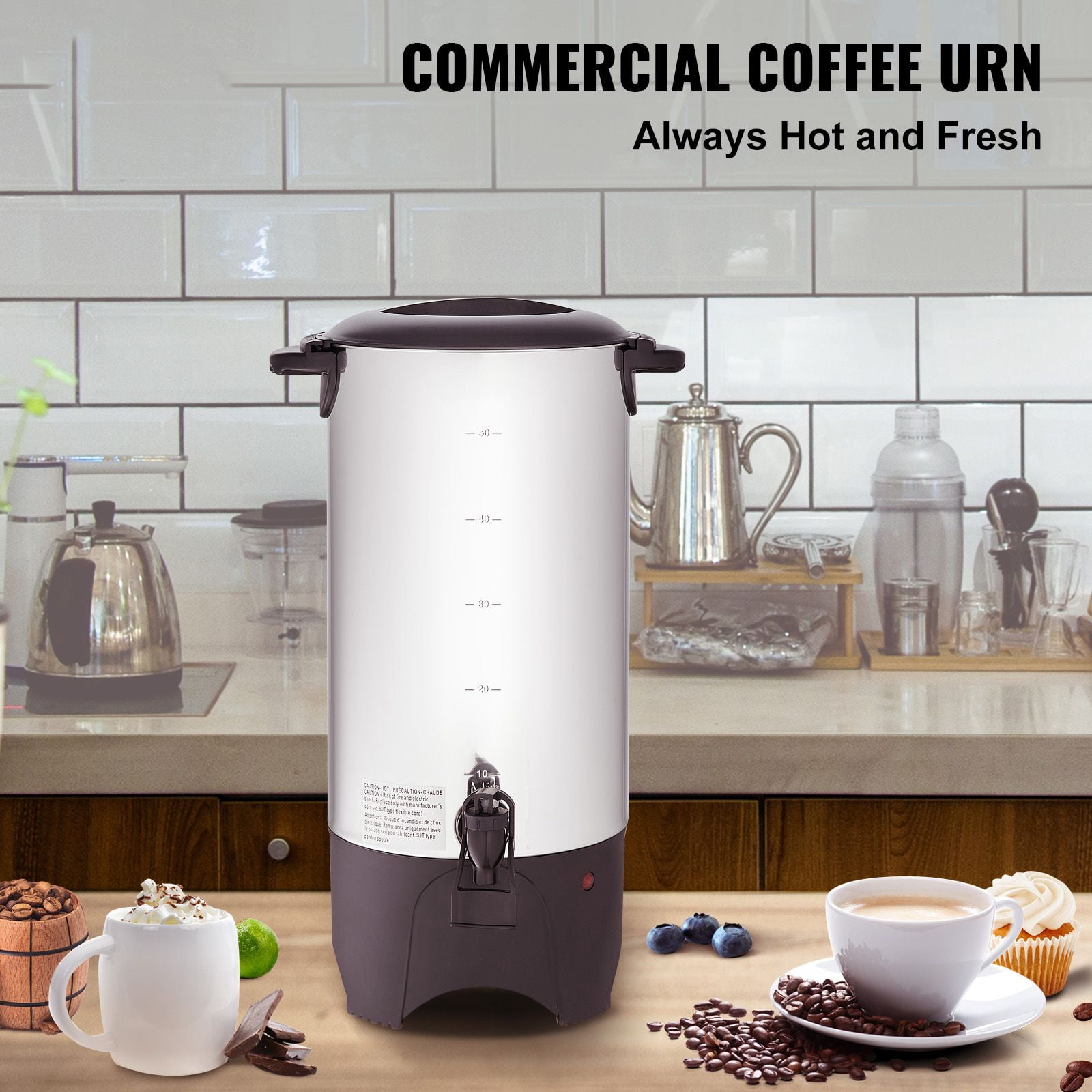 Commercial Coffee Urn 50 Cups 1000W Stainless Steel for Office Restaurant Party