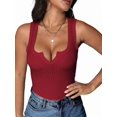 thumbnail image 2 of Women'S Summer Sleeveless Tops Ribbed Knit Notched V Neck Fitted Tank Shirts Red M, 2 of 9
