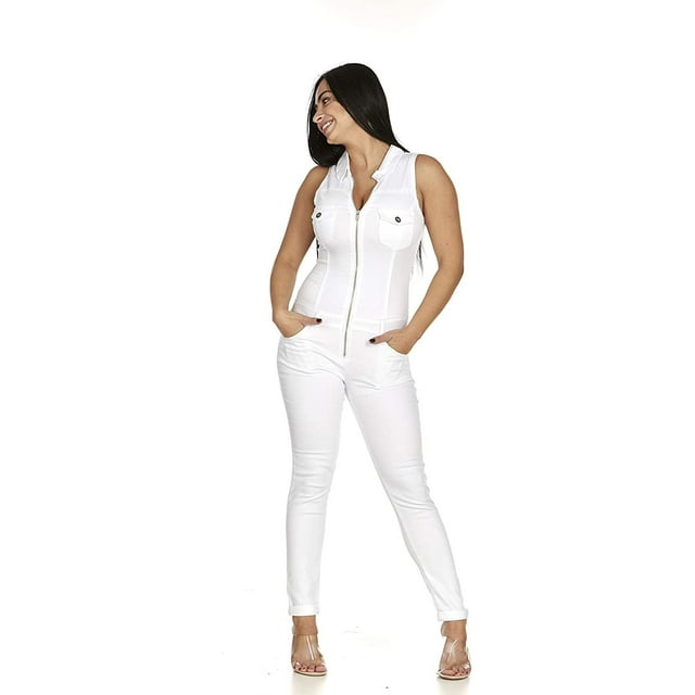 Cover Girl Combinaison en Denim Jeans pour Femmes Sans Manches Coupe Ajustée Salopette Corps Entier