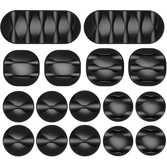 NimJoy 34 Slots(16 Pack) Black Desktop Cable Organizers Holiday Wires Clips Adhesive Cord Holders Management