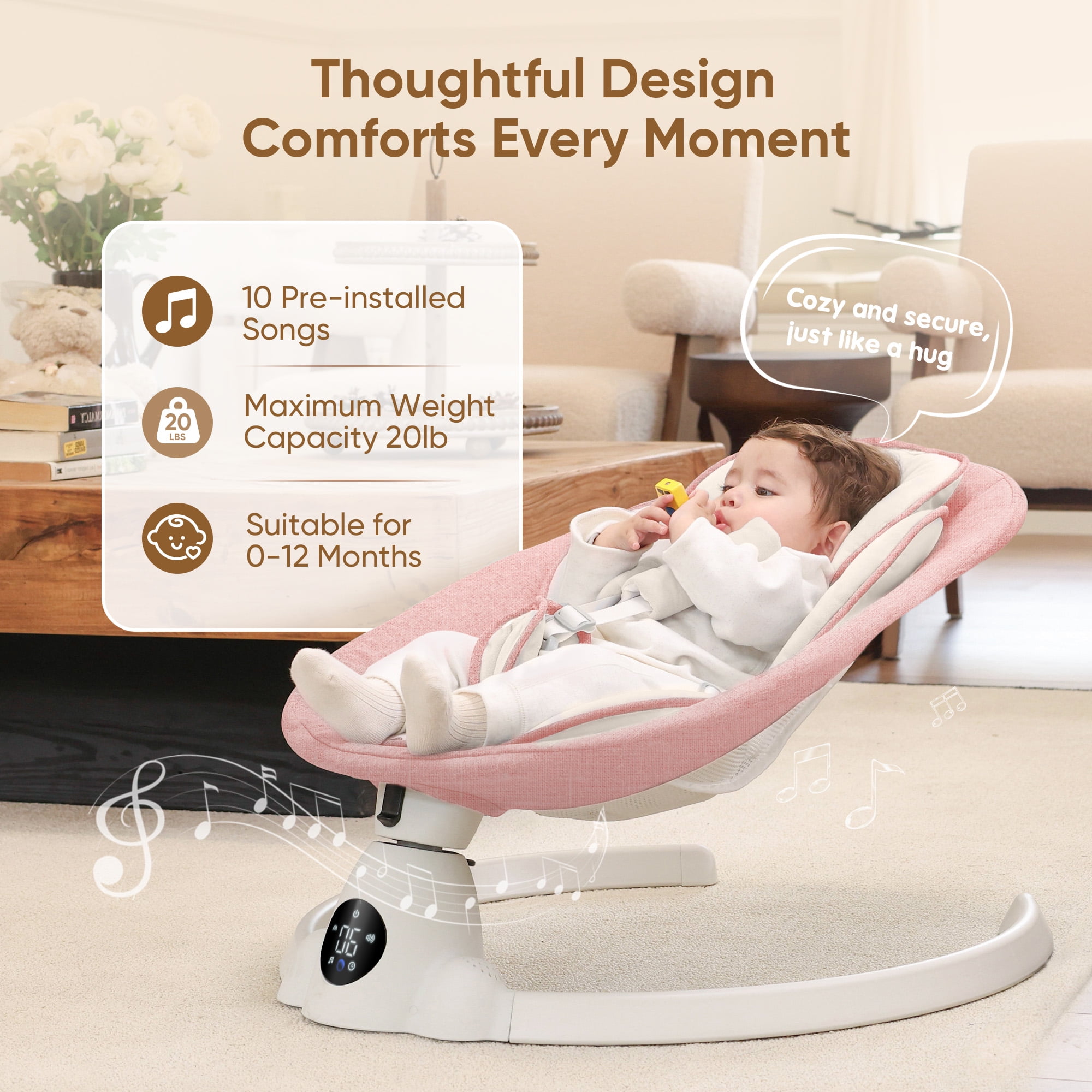 Babyeap Baby Swing for Infants - Smart Electric Swing with Bluetooth Control 5-point Harness,5 Sway Speed,10 Lullabies(Pink)