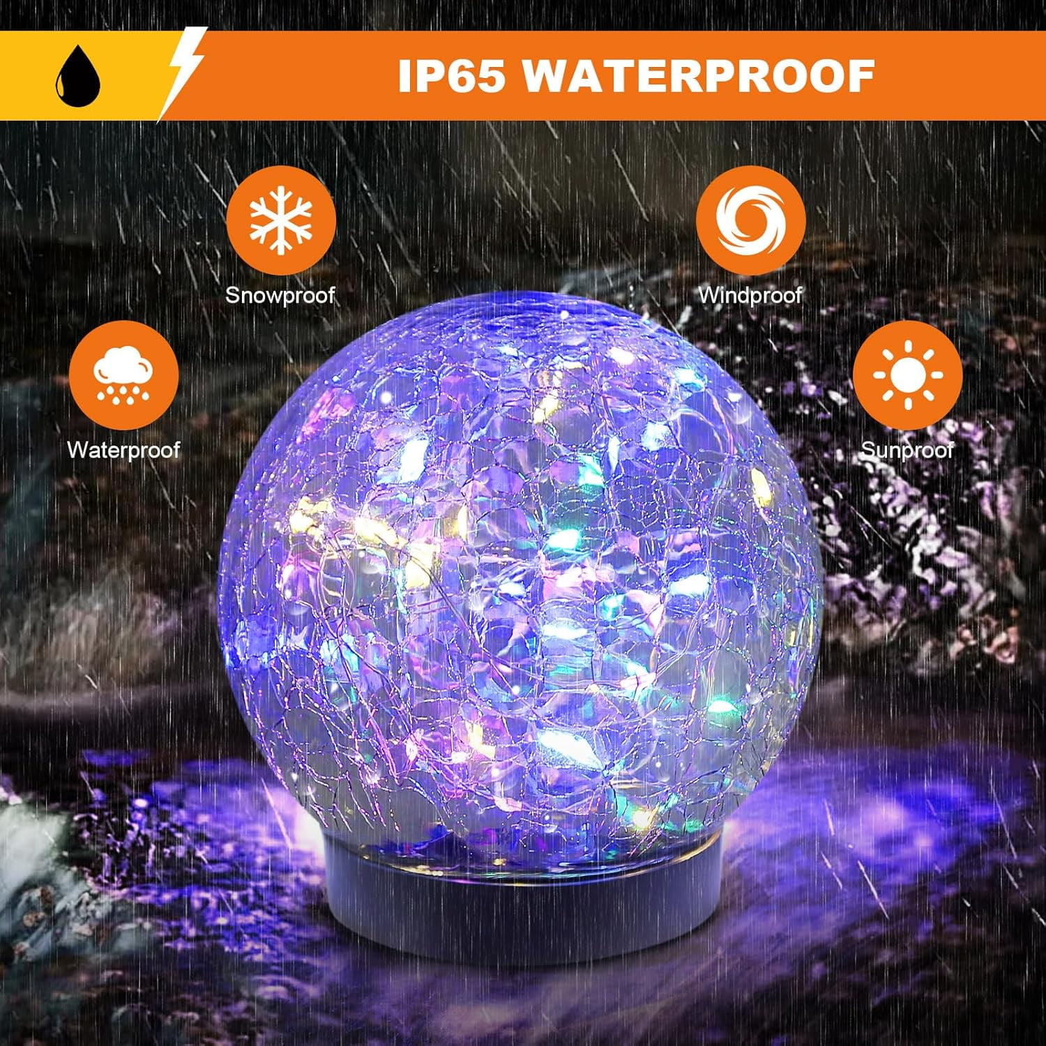 1 Pack Solar Globe Lights Outdoor Waterproof-Solar Balls-Solar Garden Lights-Orbs Cracked Glass Ball for Lawn Patio Yard Backyard Decorations