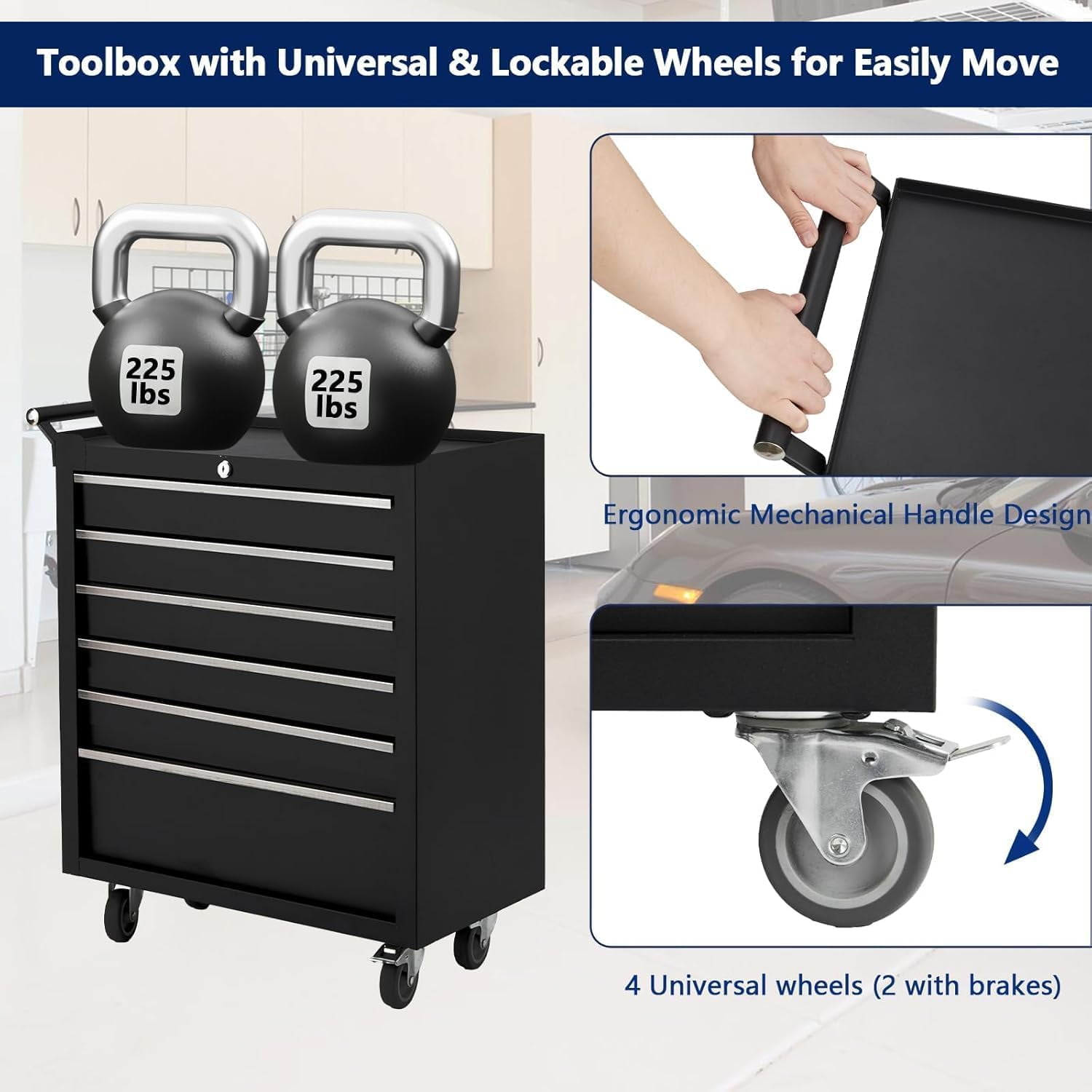 Home Rolling Tool Chest Metal Tool Box with Wheels Tool Cabinet Portable Tool Box with Wheels 6 Drawers Multifunctional Tool Cart with Wheels Craftsman Tool Chest