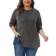 thumbnail image 2 of DARING DIVA Women's Plus Crew Neck Casual Pullover Knit Blouse Top 4X Black Gray, 2 of 6