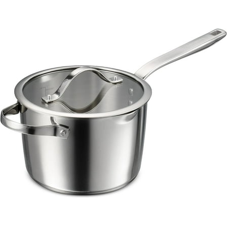 Tempo Tri-Ply Base Stainless Steel 4-Quart Sauce Pan with Glass Lid, Induction-Ready Saucepan, Oven-Safe, Dishwasher-Safe