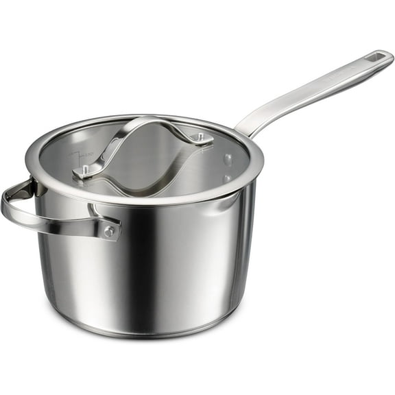 Tempo Tri-Ply Base Stainless Steel 4-Quart Sauce Pan with Glass Lid, Induction-Ready Saucepan, Oven-Safe, Dishwasher-Safe