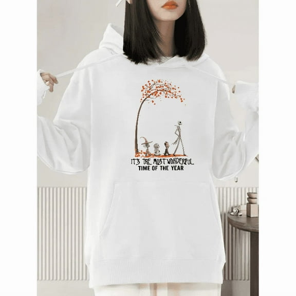Halloween Time of the yearT T-shirt, hooded long-sleeved top, comfortable and fashionable white S-2XL