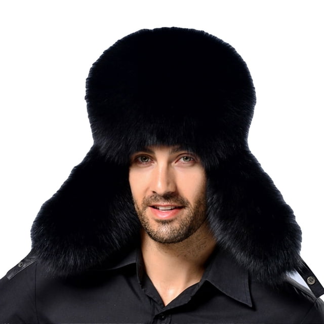 Men Imitation Faux Caps Warm Full Protection Furry Hat Patchwork Causal Earwamer Caps for Winter Beige ONE SIZE