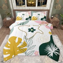 jejeloiu Boho Flower Floral Bedding Comforter Set,Mid Century Abstract Twin Comforter Sets,Tropical Plant Monstera Leaf Bedding Set For Men Women,Ultra Soft Home Decor Reversible,2 Pieces