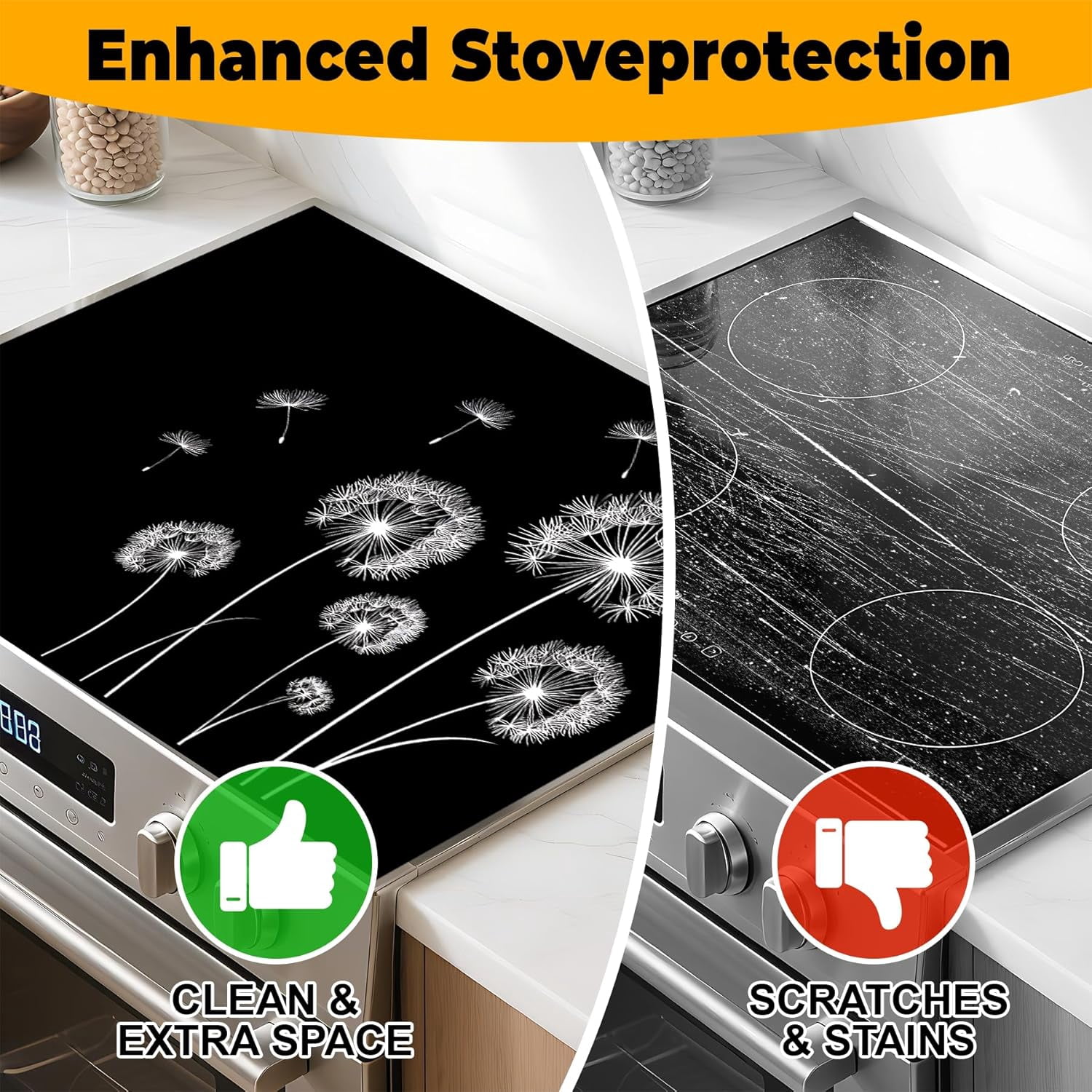 Stove Top Cover Flower Gas Stove Top Cover for Home Decoration Kitchen Pad Non-Stick Washable Cooktop Covers Countertop Protector Keep Stove Clean (Dandelion, 28L"x20W")