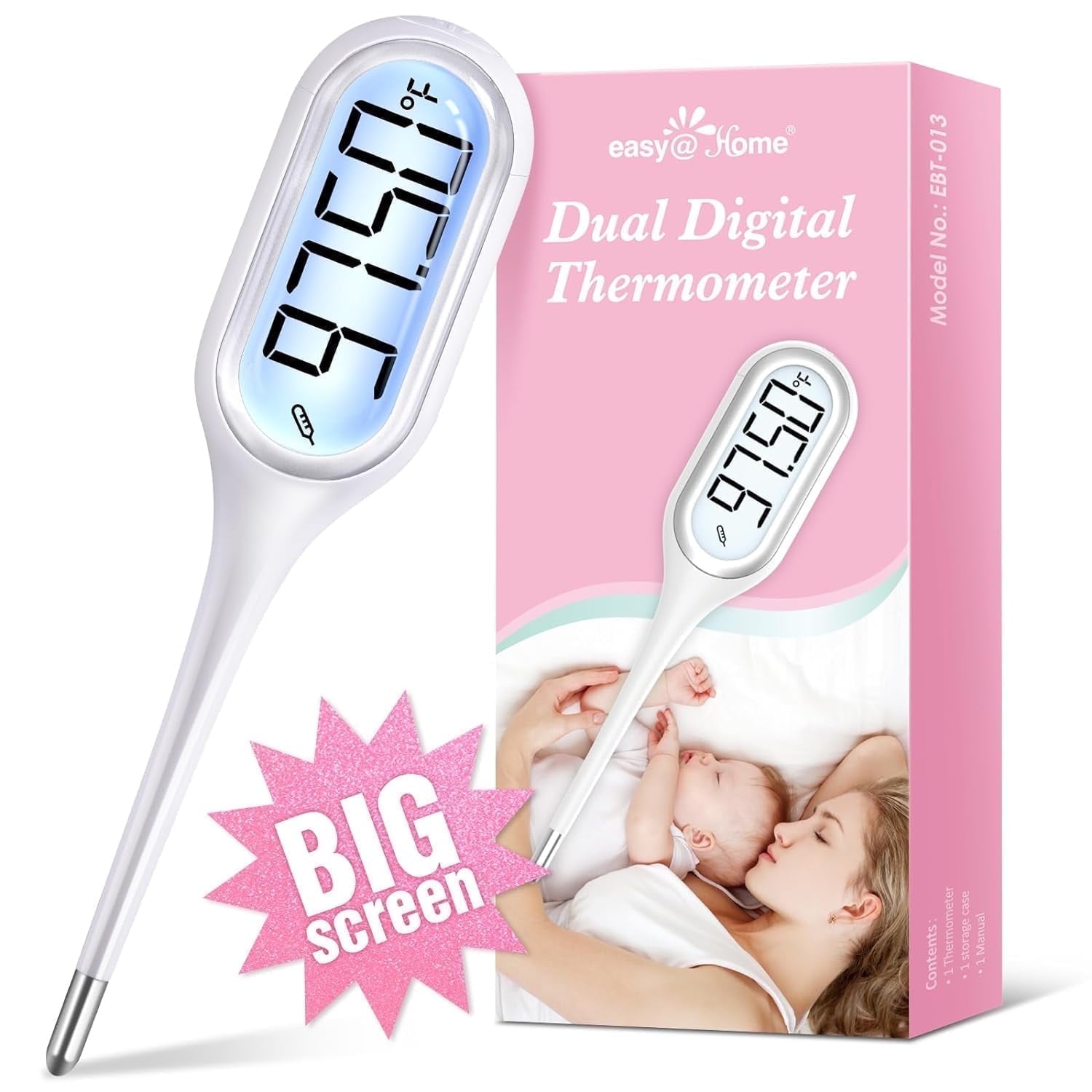 Easy@Home Digital Basal Thermometer for Women’s Fertility and Ovulation Tracking, Includes Battery and Storage Case, Adult