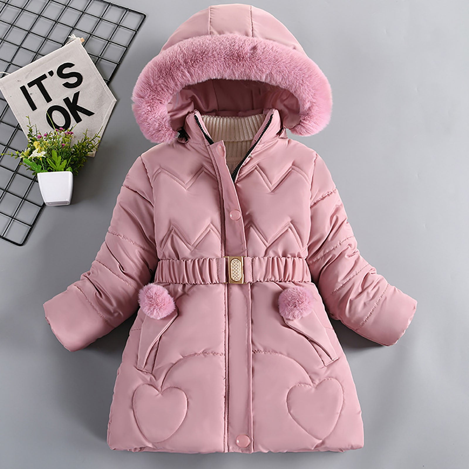 Gubotare Girls Coats Girls Winter Reversible Puffer Jacket Kids Heavyweight -Down Fuzzy Fleece Lined Water-Resistant Coat Size 6-7 (Pink,6-7 Years)