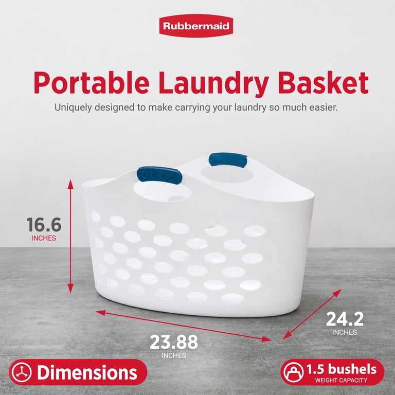 Rubbermaid, Laundry Basket, 1.5 Bushel Flex 'N Carry, White