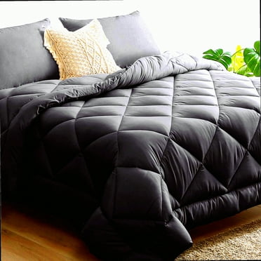 Reversible Dark Grey Queen Comforter Set - All Seasons Bedding Ensemble with 2 Pillow Shams - 3 Piece Bed in a Bag