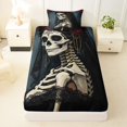 thumbnail image 3 of Homewish Black Skeleton Bride Twin Sheets for Kids, Teal Vintage Romantic Rose Bedding, 3 Pieces, 1 Flat Sheet, 1 Fitted Sheet and 1 Pillowcase, 3 of 5