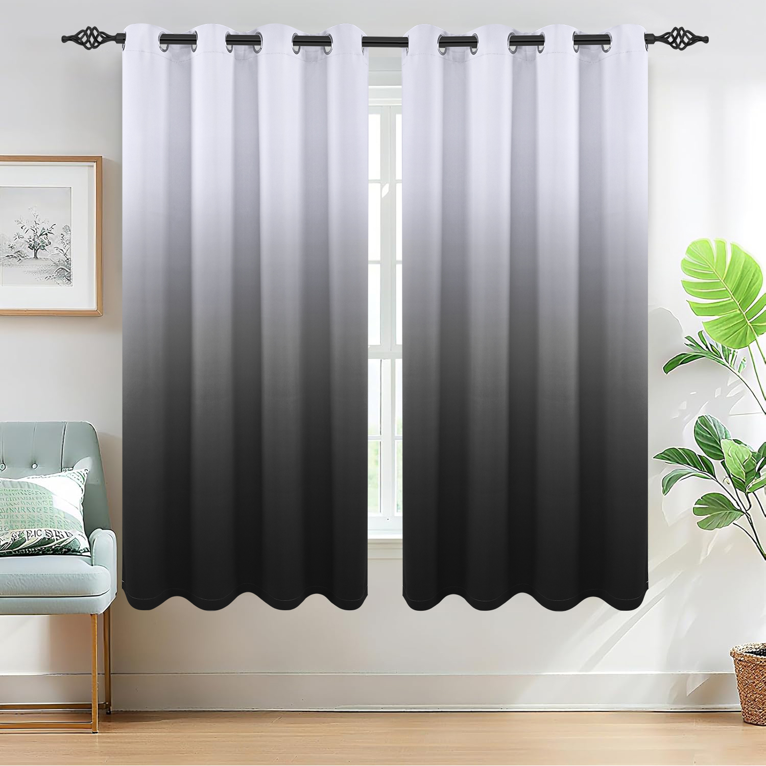 Alishomtll Room Darkening Black Blackout Curtains Grommet Window Drapes for Living Room Bedroom ,2 Panels of 52" W x 63" L