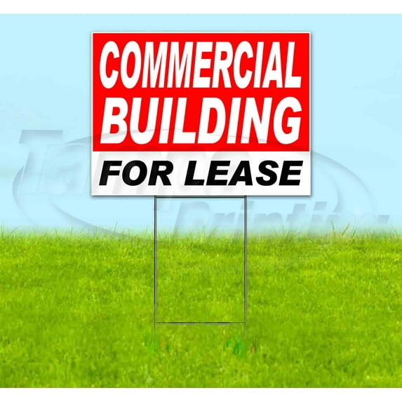 Commbuilding For Lease (18" x 24") Yard Sign, Includes Metal Step Stake
