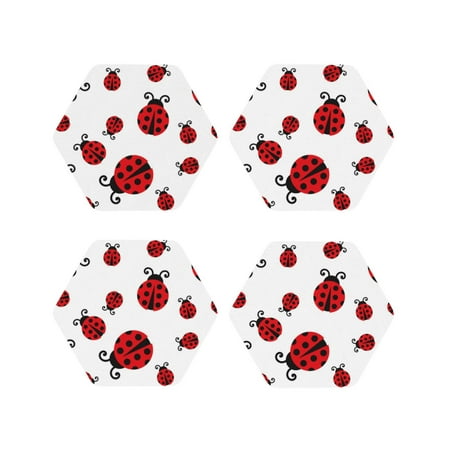 

Yiaed Fly Flying Ladybug Print Leather Coasters for Drinks - Cup Coasters Coffee Table Kitchen Table Bar Home & Office Gifts Handmade Drink Coasters-Hexagon