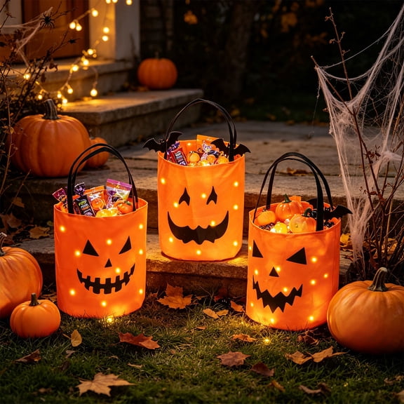 WYBXZ Yellow LED Halloween Treat Bags Light Up Reusable Candy Tote for Kids Trick or Treat Party Supply