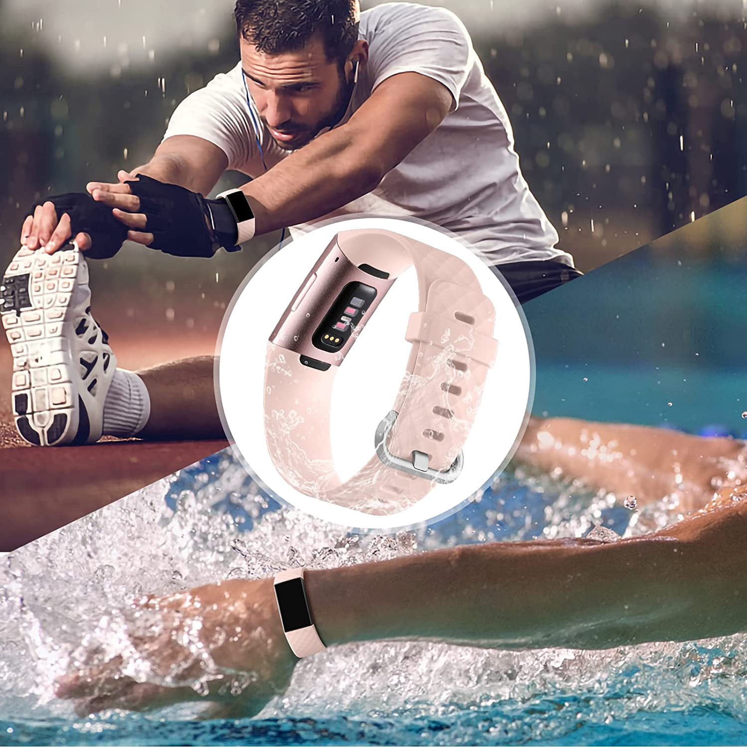 Wepro Waterproof Bands Compatible with Fitbit Charge 4 / Charge 3 / Charge 3 SE for Women Men, 3-Pack, Small, Large/Pink Sand/Slate Gray/Black