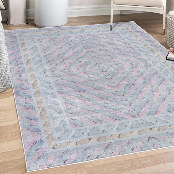 Geometric Decorative Rug, Pastel Abstract Modern Rhombus Ornament with Tribal Style Detailed Pattern Print, Quality Carpet for Bedroom Dorm and Living Room, 6 Sizes, Baby Blue, by Ambesonne
