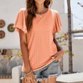 thumbnail image 5 of Brglopf Women Summer Tunic Tops Casual Crew Neck Ruffle Short Sleeve Blouse Solid Hollow out Dressy T Shirts, 5 of 7