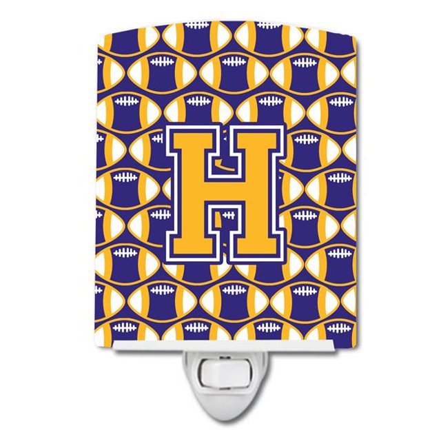 Carolines Treasures CJ1064-HCNL Letter H Football Purple & Gold Ceramic Night Light