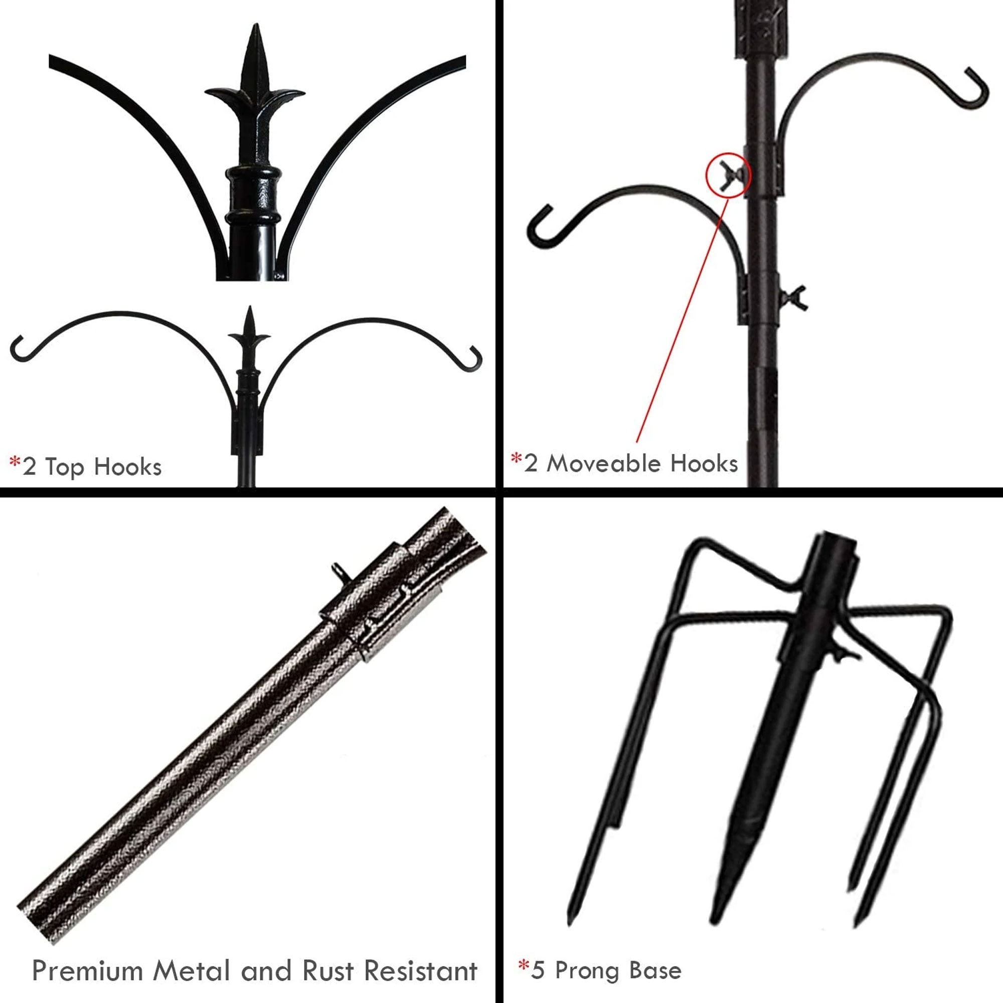 Ashman Premium Bird Station & Birdbath w/ 2 Feeders, 92" Tall, 2 Side Hook