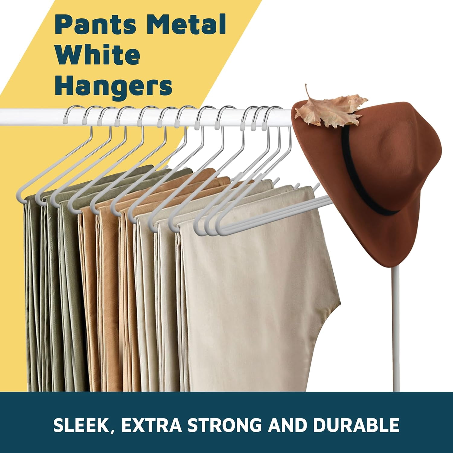Metal Pants Hanger Set - 30 Pieces Elegant Non-Slip Closet Space Saving Hanger Set for Pants, Trouser, Blankets, and Jeans with Open Ended Sleek Design - White