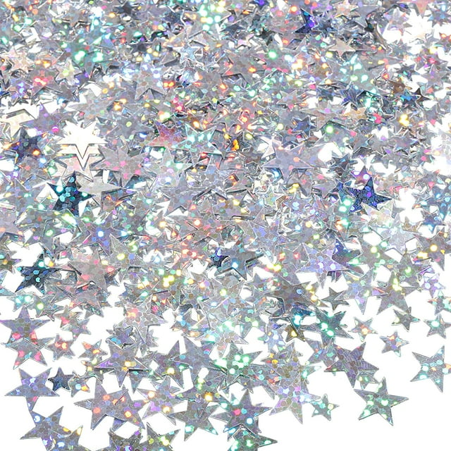 120 g de papel de color estrella, mesa de estrella flash, papel de colores, estrellas de lámina metálica para decoración de fiestas, bodas, festivales (plata flash, 10 mm y 6 mm)