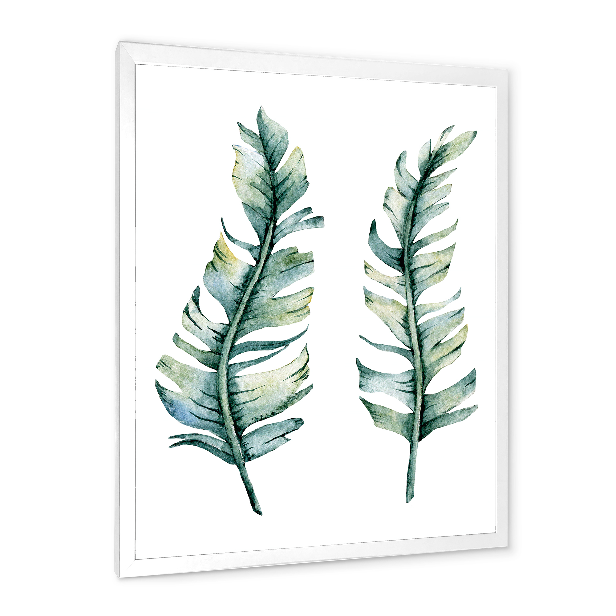 Designart 'Duo of Tropical Leaves On White' Farmhouse Framed Art Print
