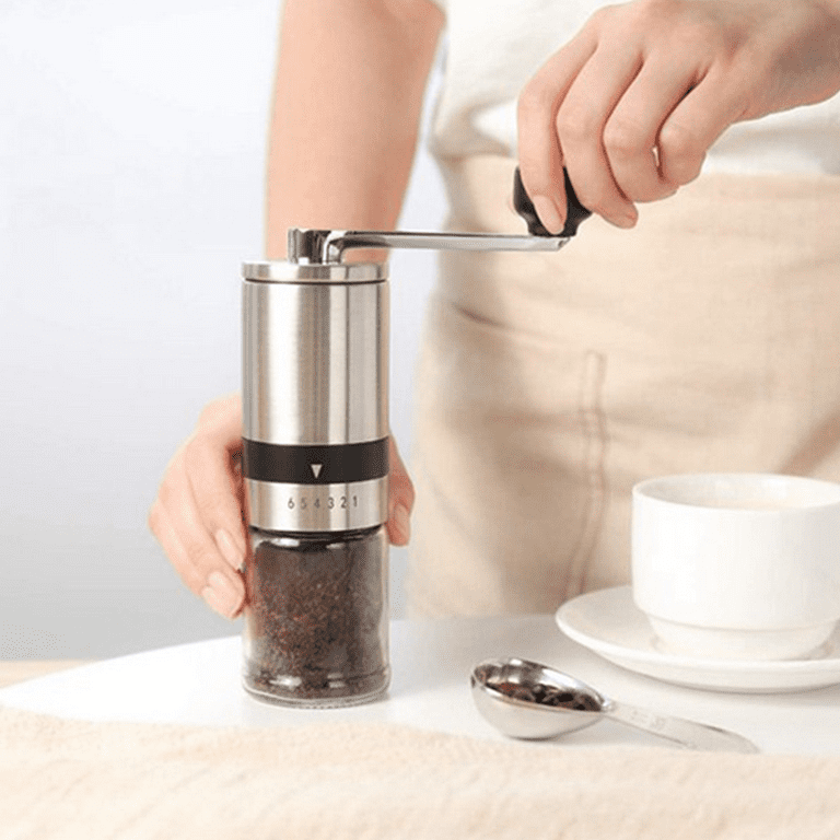  SIXAQUAE Manual Coffee Grinder with Stainless Steel Burr,Adjustable  Settings Hand Coffee Grinder，Aviation Aluminum Manual Coffee Bean Grinder,Travel  and Camping Portable Coffee Grinder,Silver : Home & Kitchen
