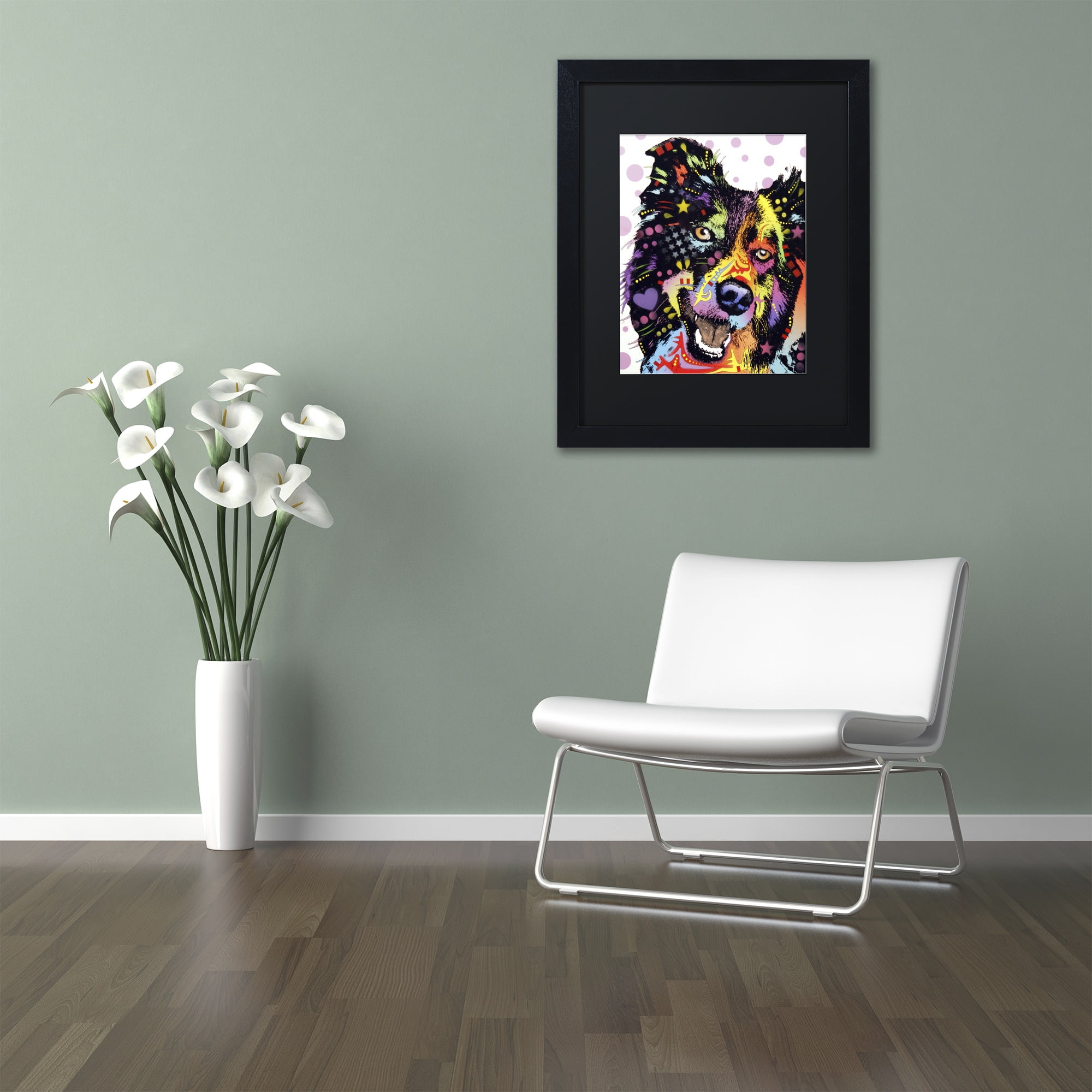 Trademark Fine Art "Border Collie" Canvas Art by Dean Russo, Black Matte, Black Frame