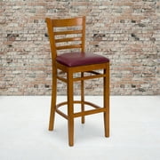 Flash Furniture HERCULES Series Ladder Back Cherry Wood Restaurant Barstool - Burgundy Vinyl Seat