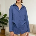 thumbnail image 2 of yillto Womens Oversize Shirts Button down Collared Long Sleeve Tops V Neck Work Casual Tunic Blouse, 2 of 7