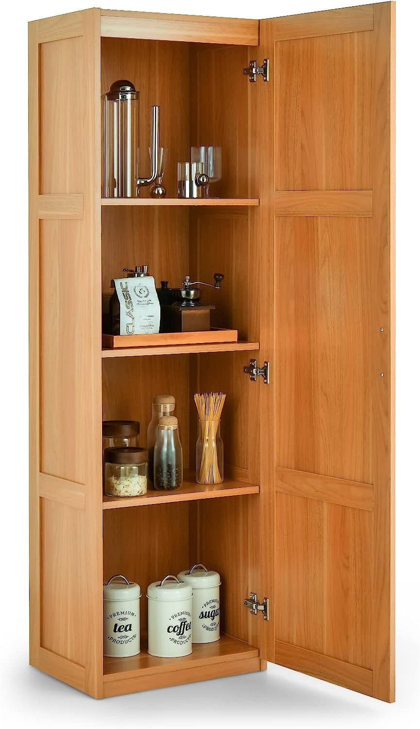 Kitchen Pantry, Tall Storage Cabinet Single Door, 4-Tier Floor Storage Cabinet for Bathroom, Living Room, 18"x14"x 60" (Oak Color)