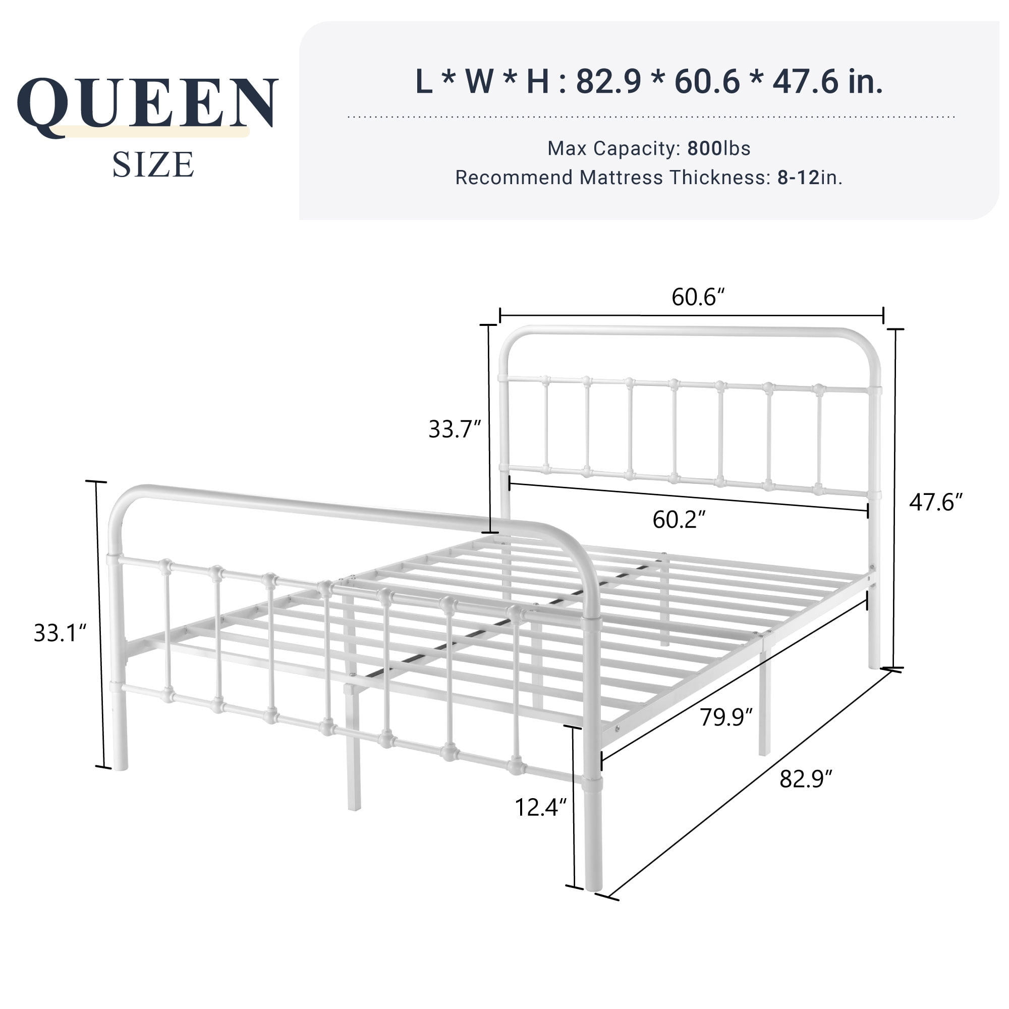 Allewie Queen Size Metal Platform Bed Frame with Victorian Style Wrought Iron-Art Headboard/Footboard, White