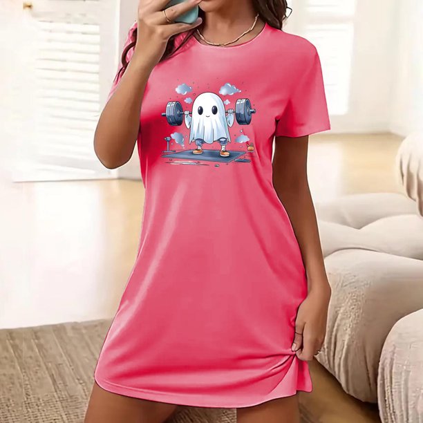 Camisón corto de talla grande para mujer, camisón de manga corta con estampado de pecho a la moda, camisón para mujer
