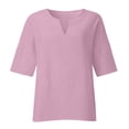 thumbnail image 2 of Ruyang Women's Casual Cotton Linen Shirts, Summer Women 3/4 Sleeve Crew Neck Loose Fit T Shirts Side Split Blouse Tunic Tops, 2 of 5