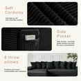 thumbnail image 3 of 110" Oversize Cloud Sectional Sofa Couch with Side Pocket, 3-in-1 L-Shape Sofa with 8 Pillows, 4-Seaters Corduroy Convertible Floor Sleeper Sofa Bed, No Assembly, Black, 3 of 6