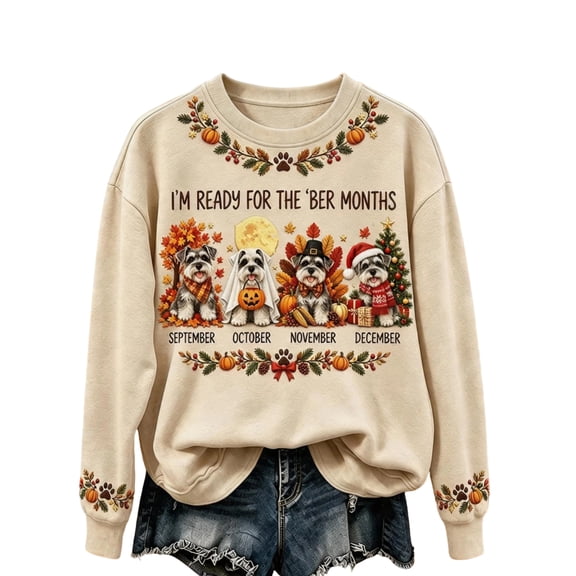 Hearthz I'm Ready for the Ber Months Oversized Crewneck Sweatshirt Women Long Sleeve Four Season Graphic Sweatshirt Top Fall Winter Drop Shoulder Womens Pullover