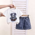 thumbnail image 6 of SGFCWSX Girls 2 Piece Outfits Summer Graphic Short Sleeve T Shirt Elastic Waist Denim Shorts Set for Kids White Size 6, 6 of 6