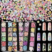 Maitys 3 Boxes 1080Pcs 3D Flowers for Nails Decals(Not Self Adhesive or Stickers)colorful Flower Nail Flakes Mixed Flower Leaves Design Slice Flower Wood Pulp Nail Sequins for DIY Manicures Decoration